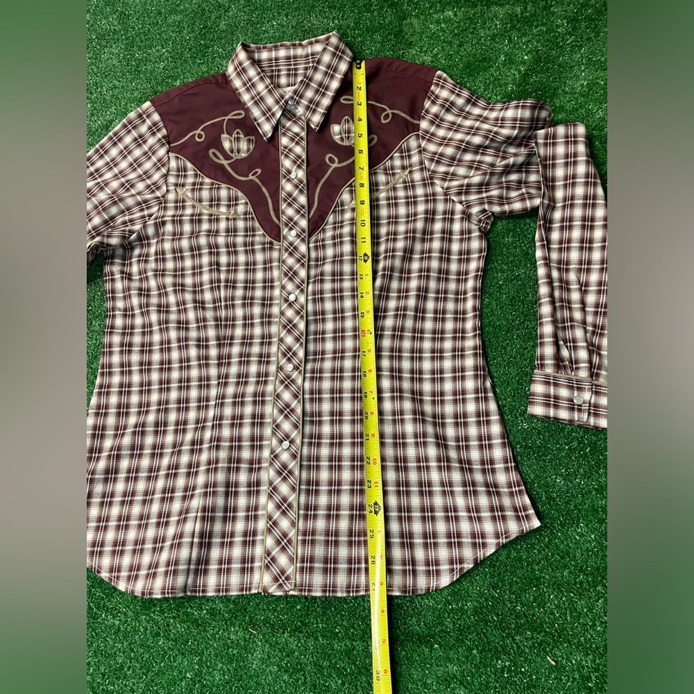 ROPERS WESTERN COWGIRL SNAP WINE CREAM TAN SMALL SCALE PLAID SIZE L-XL - Picture 4 of 11